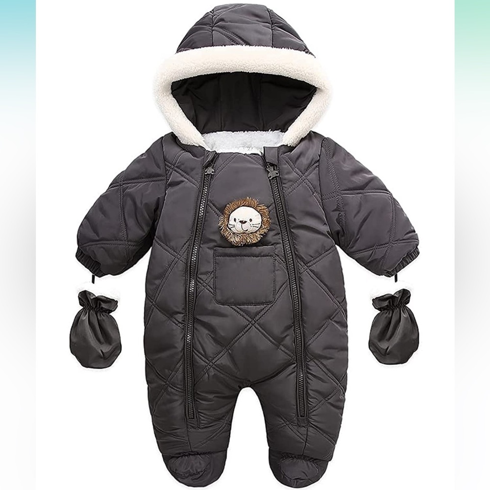 Baby Winter Outfit Coat Outwear Hooded Footie Toddler Infant Lion Snowsuit